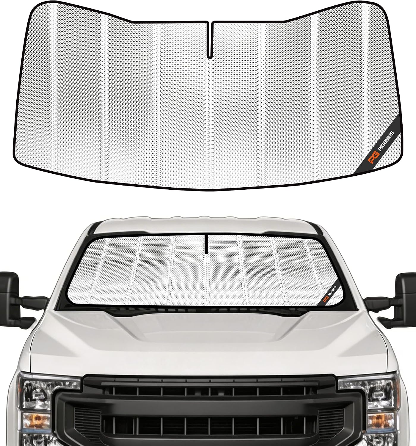 Pigenius Windshield Sun Shade for Ford F250/F350 2017-2022. Full Coverage Rearview Mirror Shade for Ultimate Protection