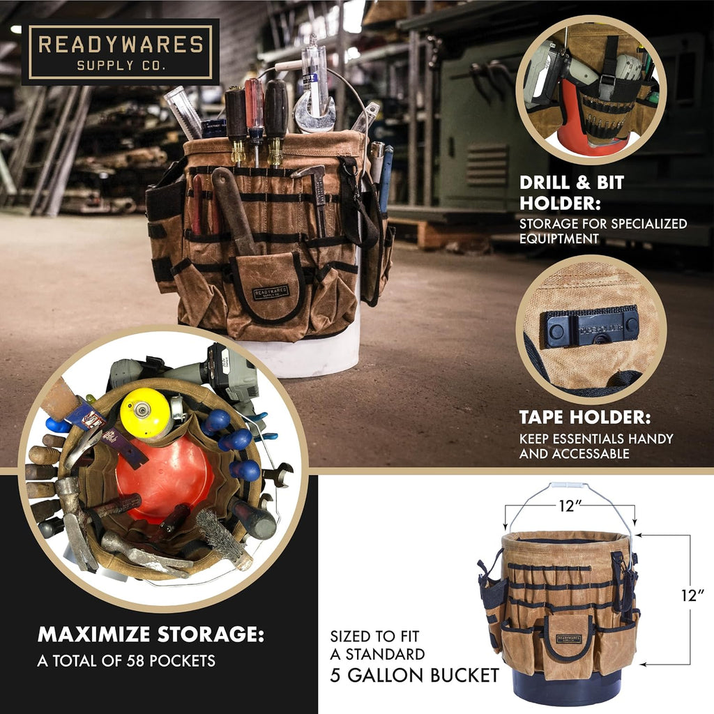 readywares tool bucket organizer | waxed canvas 5, close-up detail