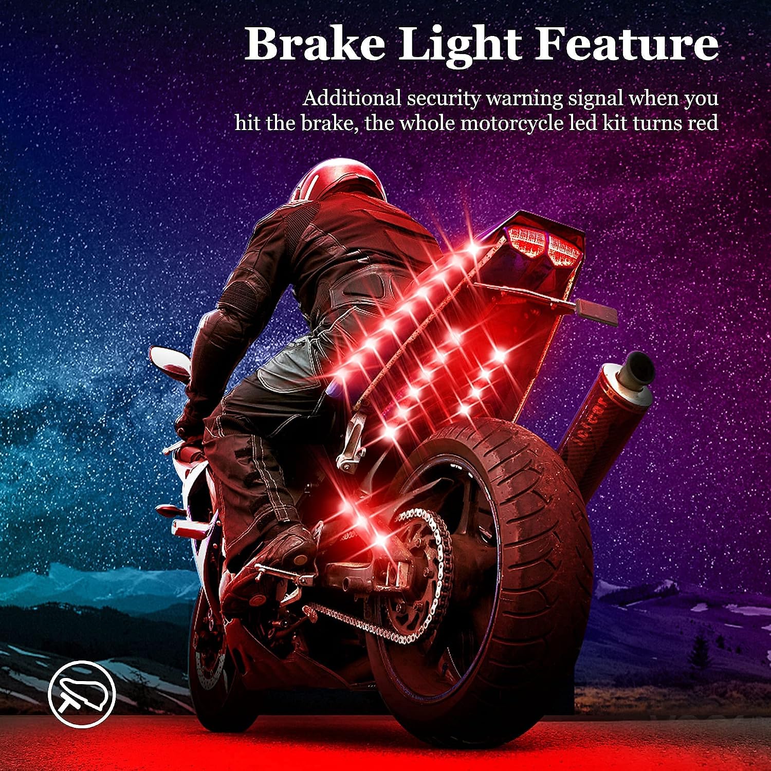 Motorcycle LED Underglow Kit, icicar 12 Pcs APP/RF Control Multicolor Motorcycle LED Light Kit with Brake Turn Signal, IP68 Waterproof & Music Sync Ambient Light for Motorcycles