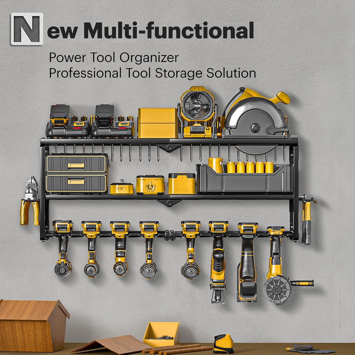 spampur power tool organizer wall mount, 15 min, close-up detail