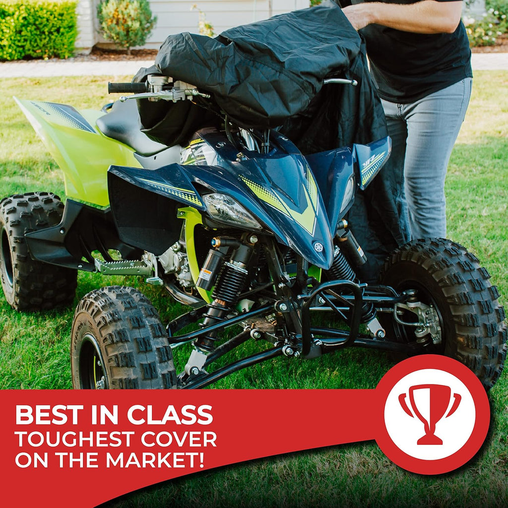 Tough Cover ATV Cover - Standard Size, Black - Built-in Storage Bag for ATV Storage - All-Weather Waterproof Cover - UV Protection for All-Weather Use