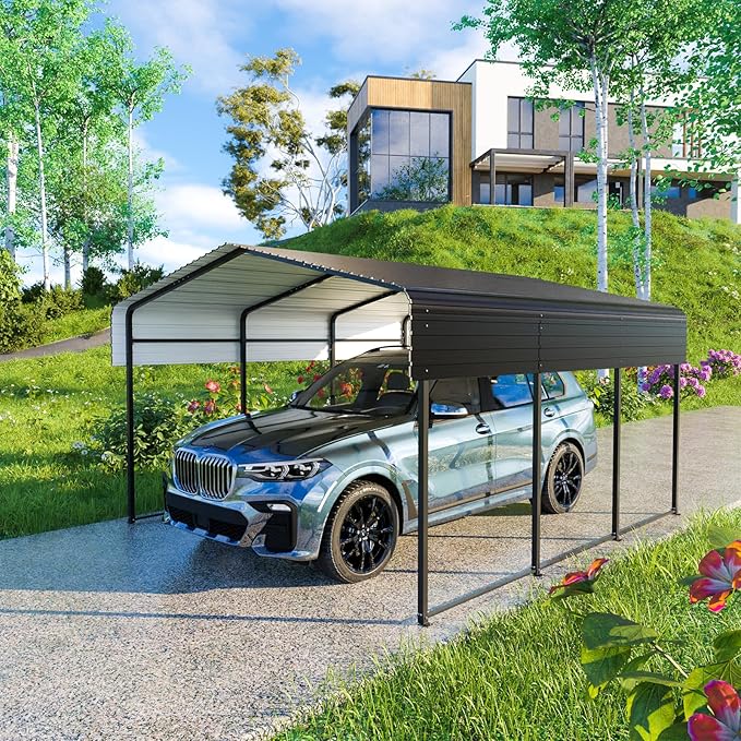 Metal Carport 10 * 15 FT Heavy Duty Carport Canopy by HEYTOWN