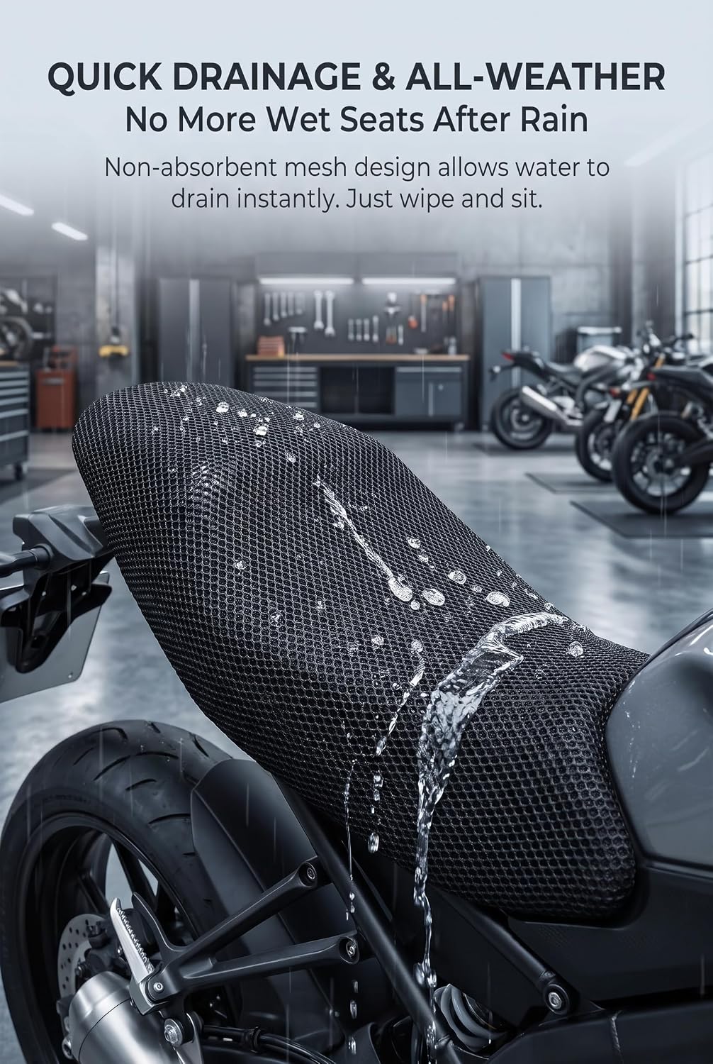 Motorcycle Seat Cover, 3D Honeycomb Mesh Breathable Scooter Seat Cushion, Anti-Slip Heat Relief Moped Pad, Universal Protective Accessories for Most Motorcycles, Scooters (Black)