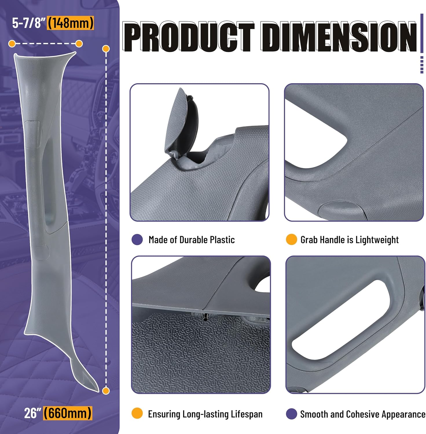 HECASA A Pillar Grab Handle Interior Trim Left Driver Side Compatible with 2011-2016 Ford F-250 F-350 F-450 F-550 Super Duty Replacement for BC3Z-2503599-AC - Gray