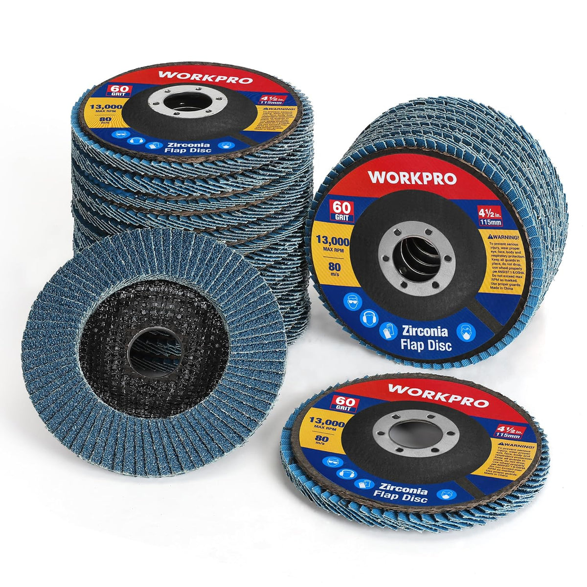 workpro 20-pack zirconia flap discs, 4-1/2" x 7/8", main product view