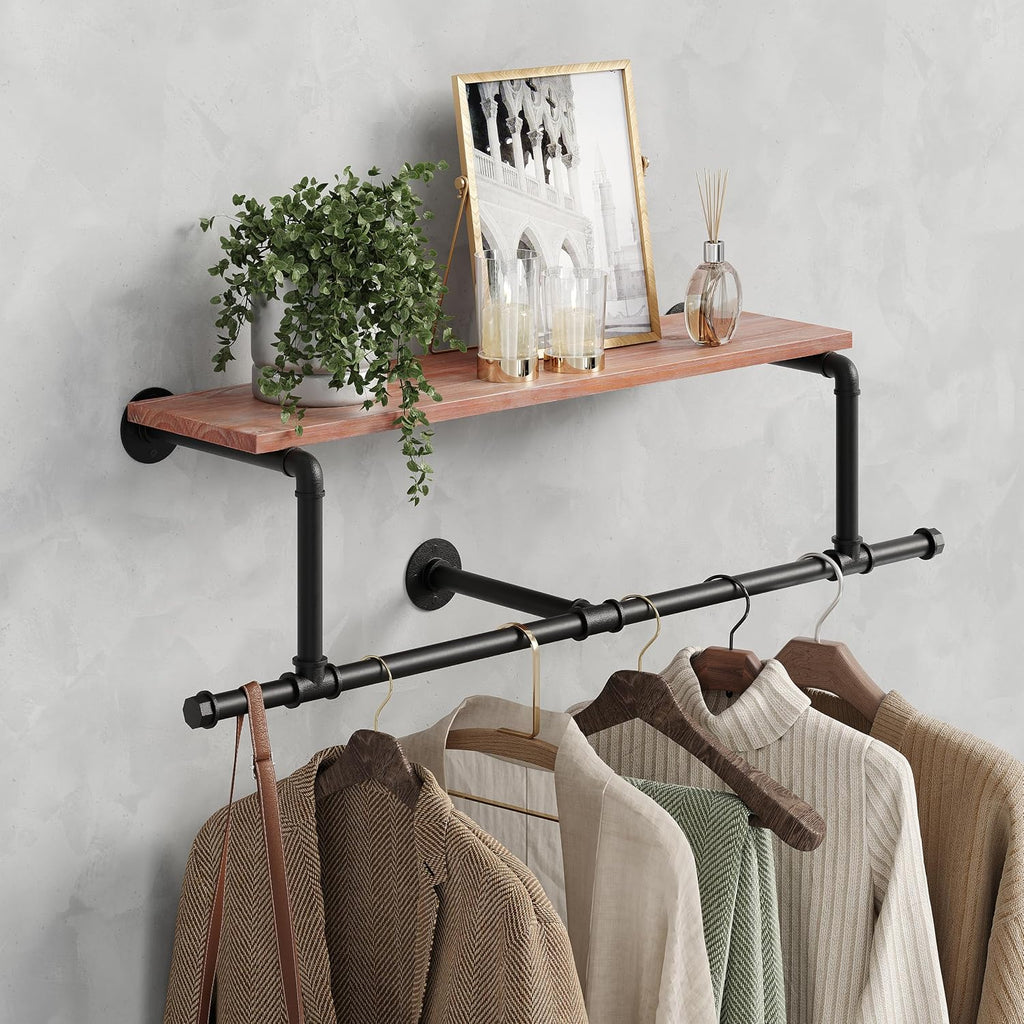 36in industrial pipe clothing rack with top shelf, main product view