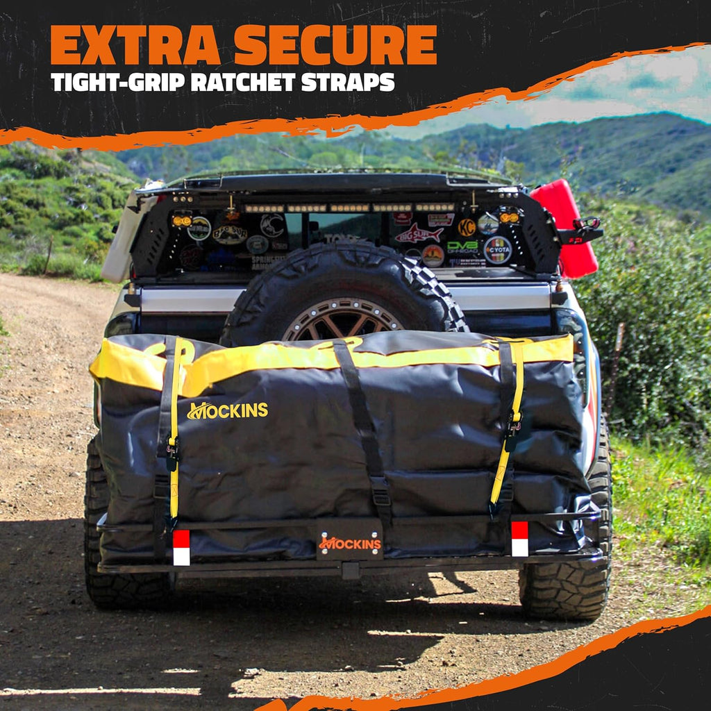 Mockins 20 CuFt Waterproof Cargo Bag for Hitch Carrier All-Weather 500D PVC | 60"x20"x29" Trailer Hitch Cargo Carrier Bag | Truck Bed Storage w/ Straps, Lock & Bag | Rugged Vehicle Soft-Shell Carriers
