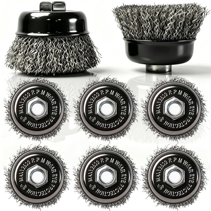 8 Pack 3 Inch Stainless Steel Wire Wheel Cup Brush for Angle Grinder, Wire Wheel Brush for 4 1/2 Angle Grinder with 5/8" Thread Arbor for Removing Rust
