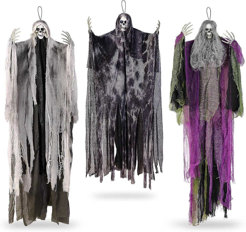 3PCS Hanging Halloween Skeleton Ghosts Decorations for Outdoor Indoor