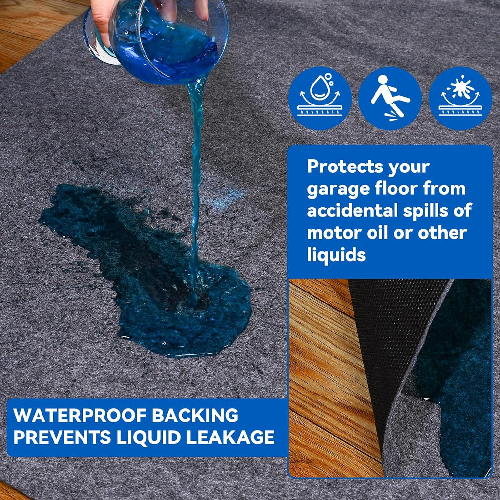 Garage Floor Mat, 5 x 6 Ft Waterproof Mat with Non-Slip Backing, Reusable Absorbent Surface, Easy Clean Floor Protector Oil Spill Mats for Garage, Driveway, Workshop