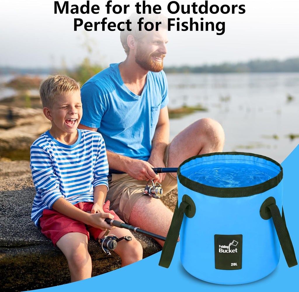 5 Gallon Collapsible Bucket with Handle, Foldable Water Bucket for Car Wash, Camping, Fishing & Beach, Portable Water Storage Container for Car Cleaning(20L-Blue)