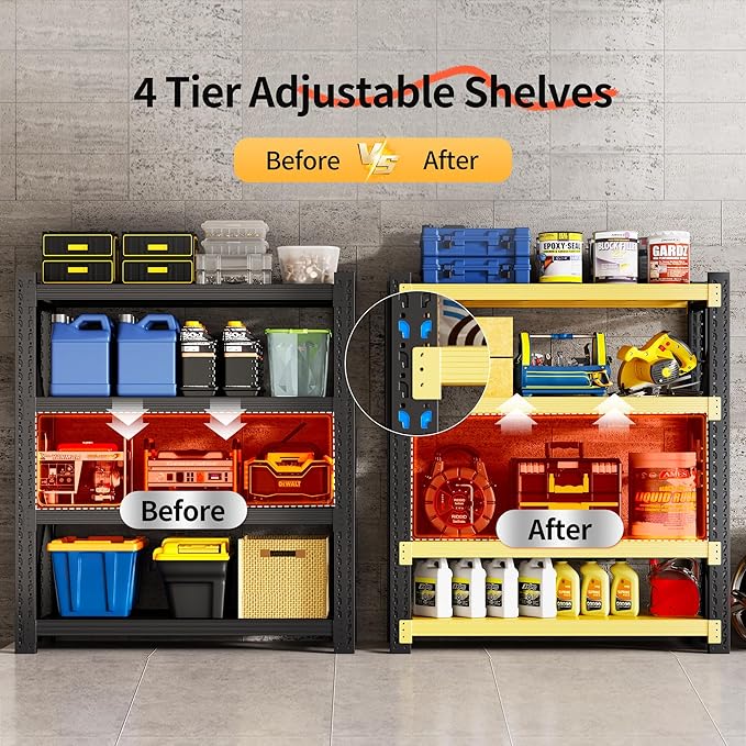 Garage Shelving Unit, 4 Tier Heavy Duty Racks, Easy Assembly, Metal Racks - Image 5