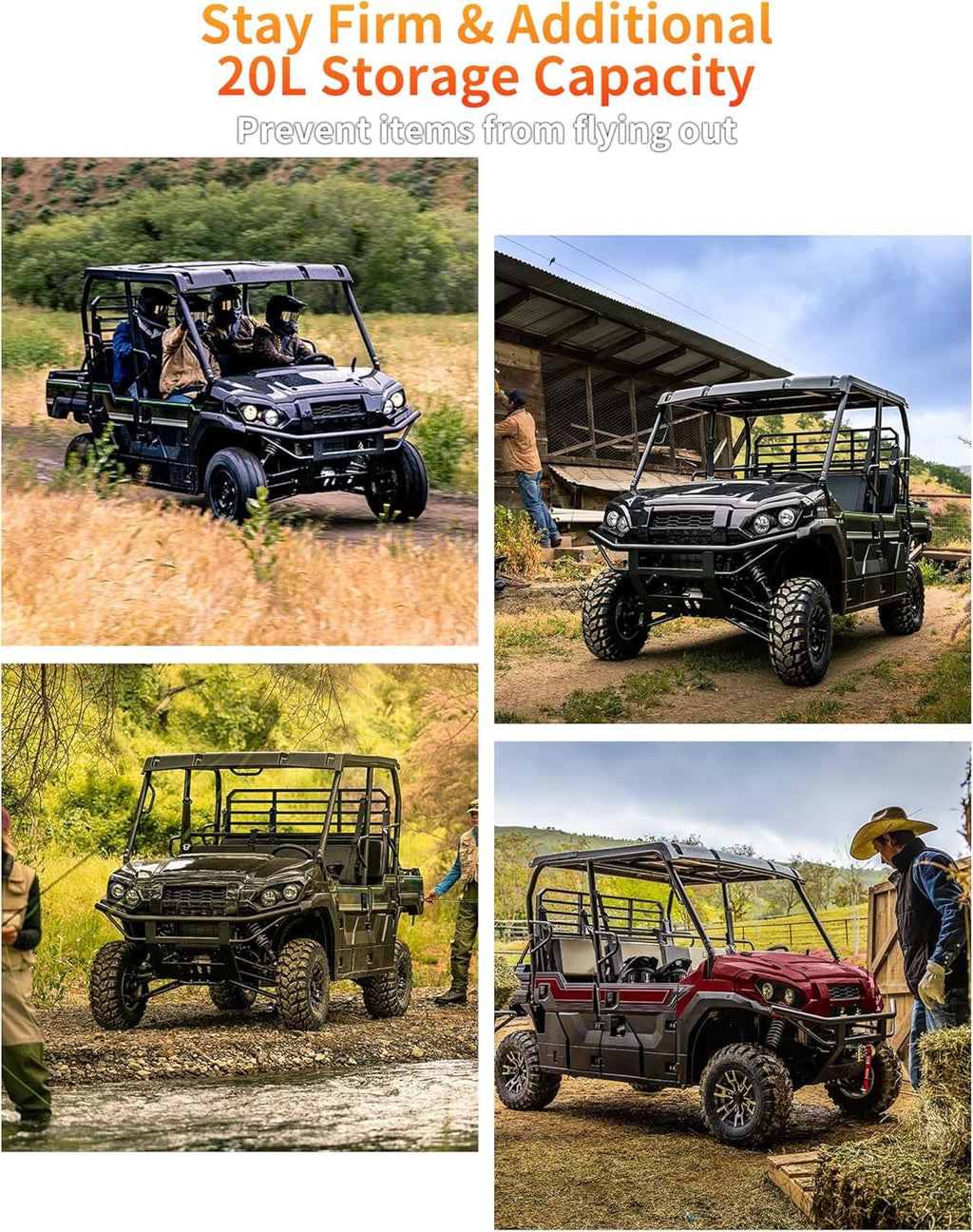 Rear Cargo Box for Kawasaki Mule Pro FXT DXT DX FX 2015-2026 Accessories, 20L Removable Waterproof Storage Bin, Heavy Duty PP Tool Box Organizer