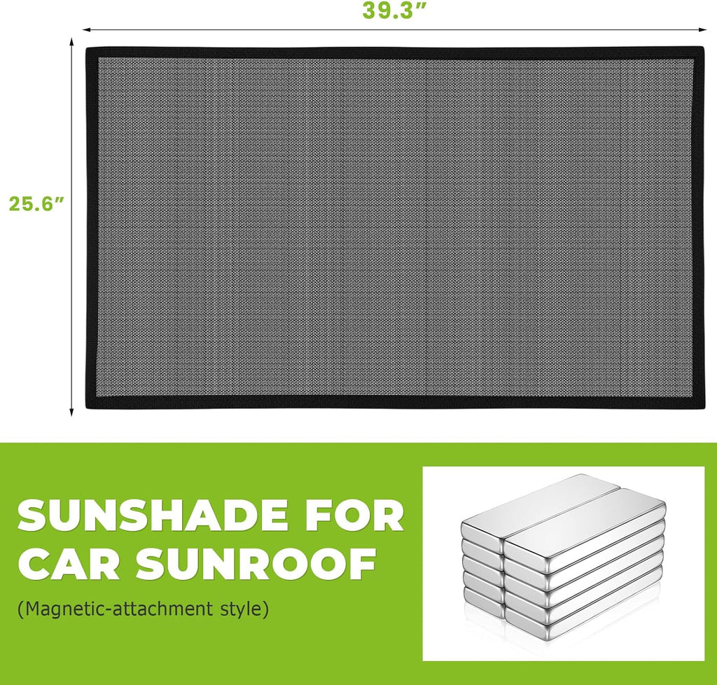 Car Sunroof Sun Shade, 25.6"×39.4" Magnetic Auto Roof Sun Shield Cover, Breathable Mesh Vehicle UV Protection Sunshade for Moonroof & Side Windows, Car Accessories