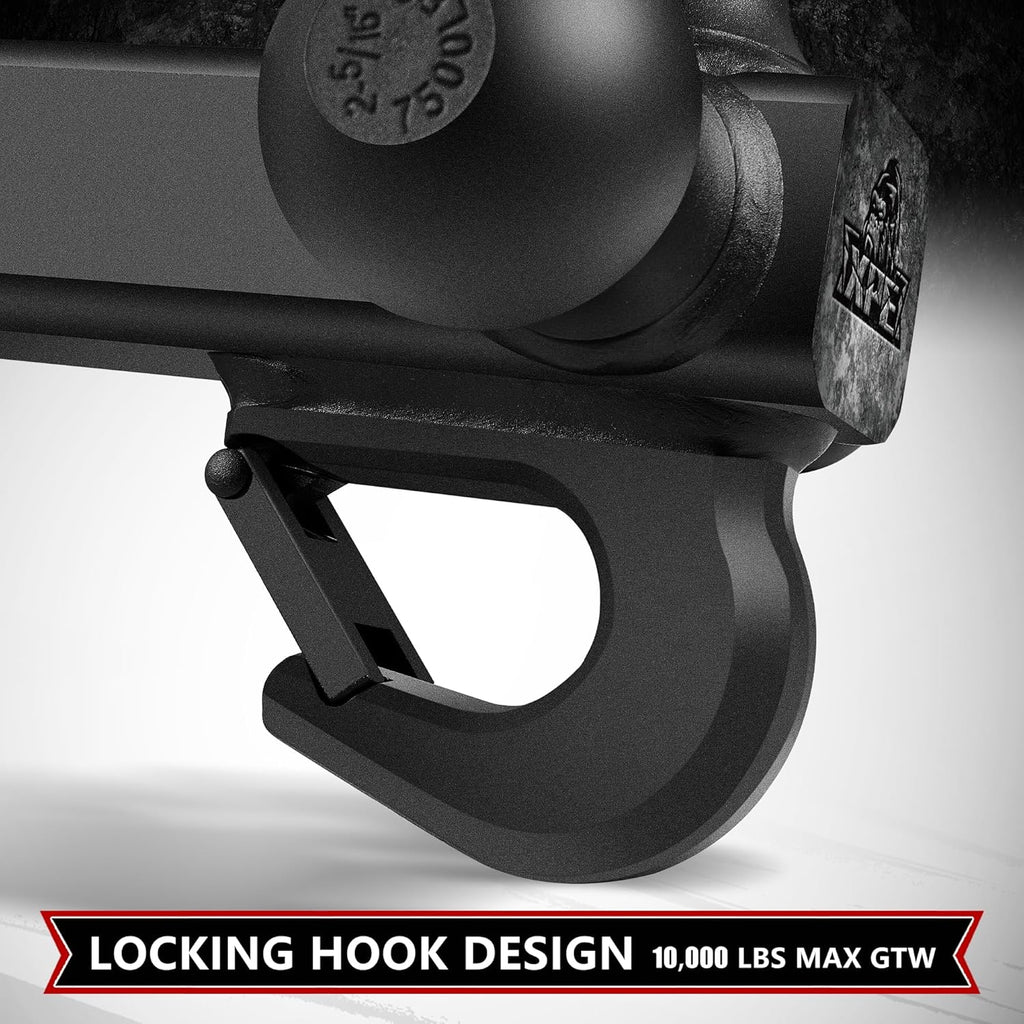 xpe tri ball trailer hitch mount with hook, close-up detail