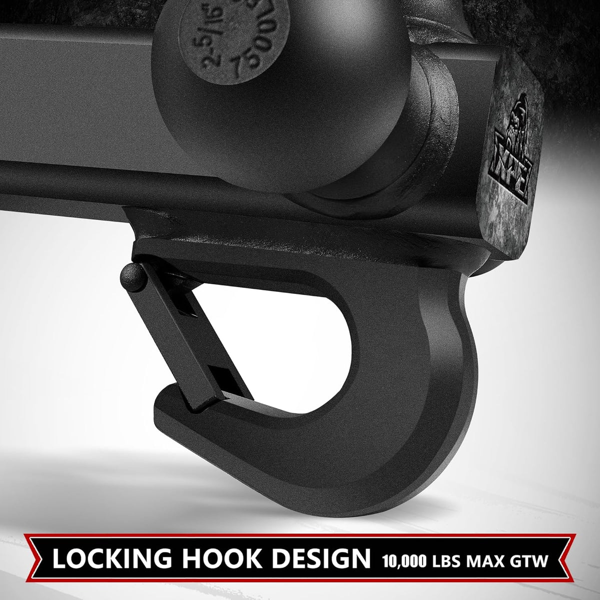 xpe tri ball trailer hitch mount with hook, close-up detail