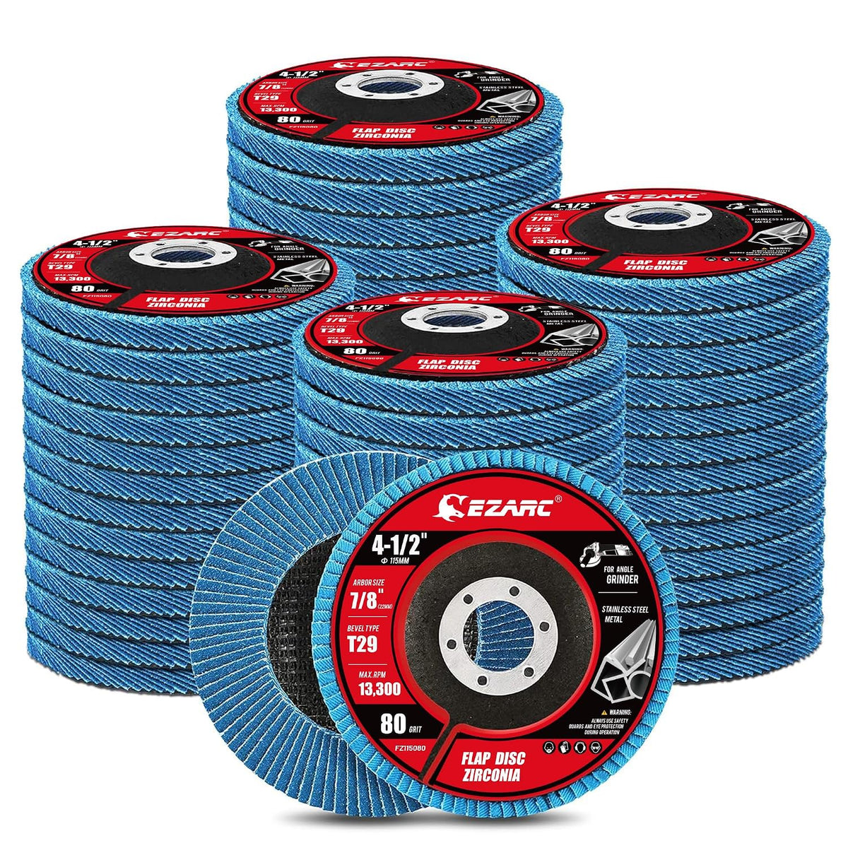 ezarc zirconia flap discs 80 grit, 4-1/2 x, main product view