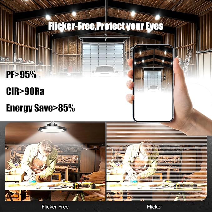250W UFO LED High Bay Light, 30000lm 6000K Daylight 2500W Equivalent - Image 6