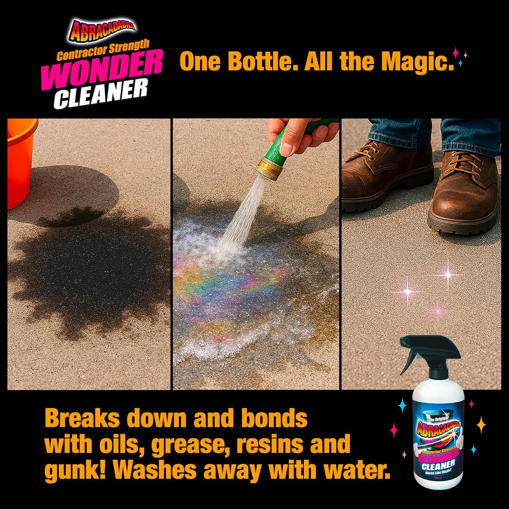 Abracadabra® Wonder Cleaner Spray 16 oz - As Seen on TV Contractor Strength Adhesive, Tar, Gum, Sap & Sticker Remover - Citrus Cleaner for Cars, Garage Floors, Concrete, Tile, Metal & Wood