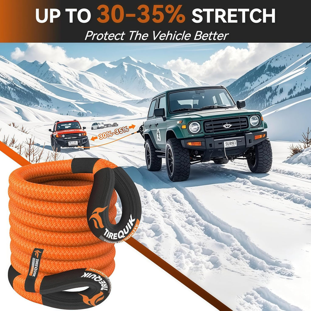 Kinetic Recovery Rope (1" x 30ft 48500lbs), Kinetic Tow Rope Recovery Kit with 2 Soft Shackles, Heavy Duty Offroad Snatch Strap, 35% Elasticity Tow Ropes for Trucks SUV UTV ATV Jeep Tractor