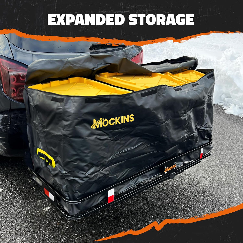 Mockins 20 CuFt Waterproof Cargo Bag for Hitch Carrier All-Weather 500D PVC | 60"x20"x29" Trailer Hitch Cargo Carrier Bag | Truck Bed Storage w/ Straps, Lock & Bag | Rugged Vehicle Soft-Shell Carriers
