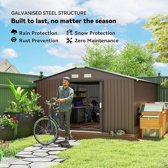 Outsunny 11' x 13' Outdoor Storage Shed, Garden Tool Metal Shed - Image 3