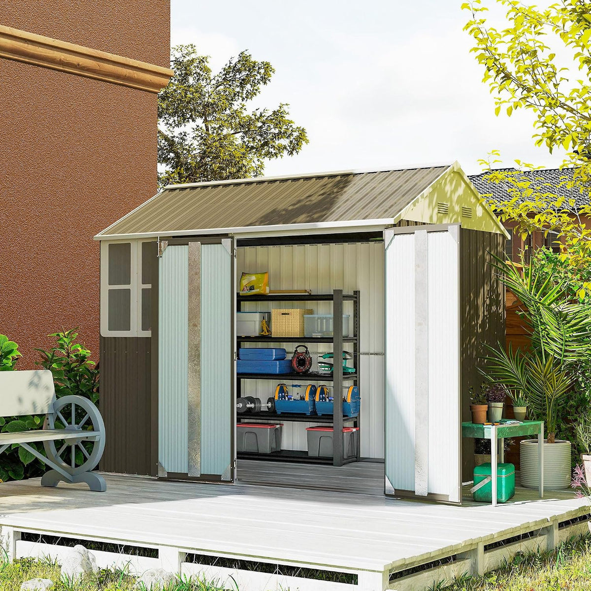 Outsunny 8' x 5.5' Outdoor Storage Shed, Metal Garden Shed