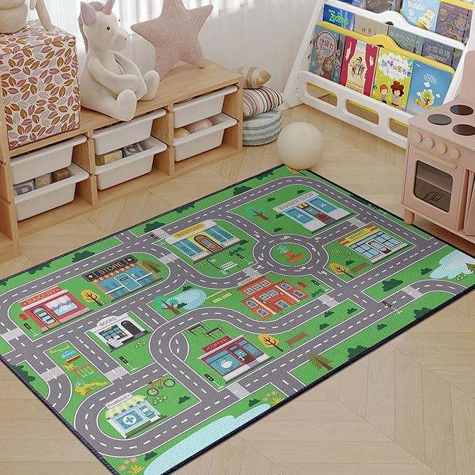 Play Rug for Playroom 3x4 Car Mat Town City Road Map for Boys Bedroom Fun Car - Image 6