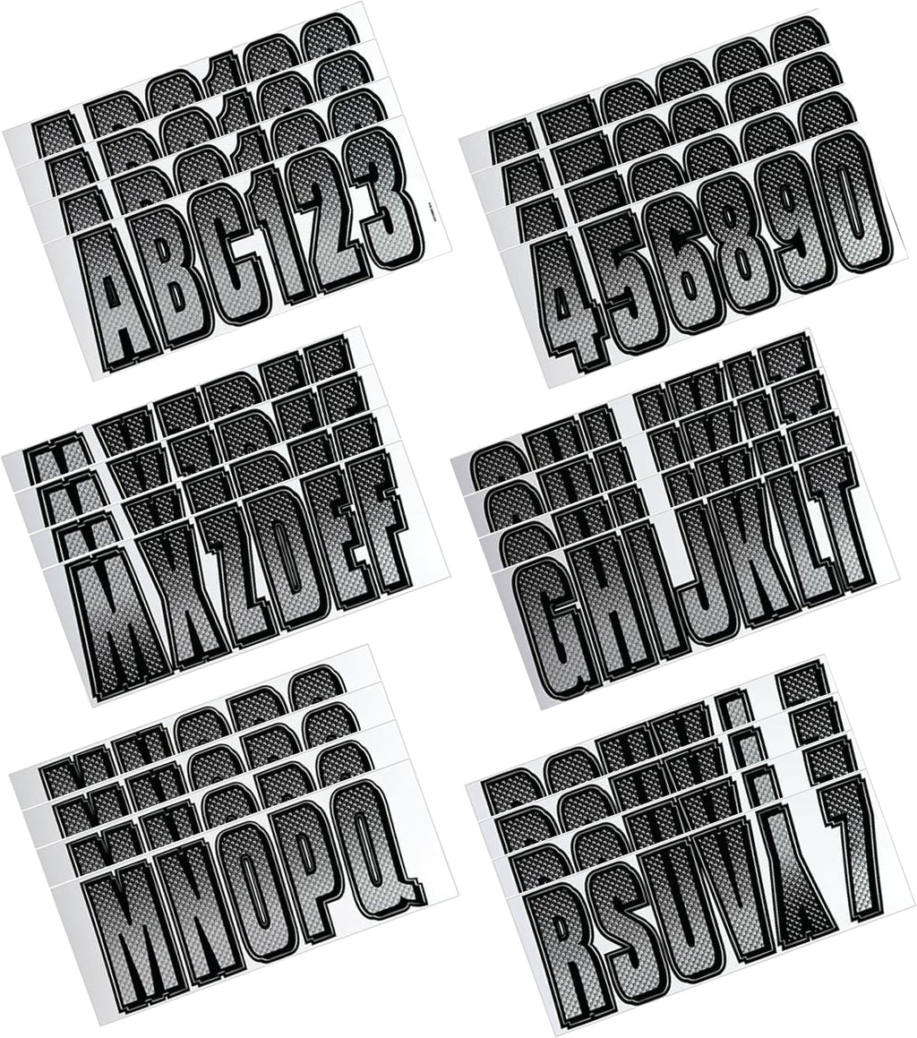 Hardline Products USA Series 300 Boat Registration Numbers & Letters Kit, 3-Inch, Silver/Black Carbon Fiber Style, USCG Compliant Marine Vinyl Decals for Hulls, Jet Skis & PWCs