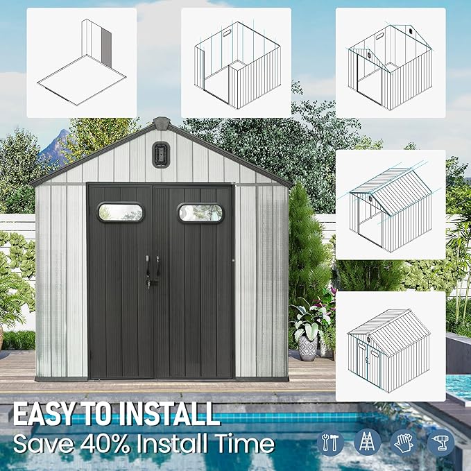 Domi 8x8 FT Outdoor Resin Storage Shed, All-Weather Double-Wall Storage Building - Image 9