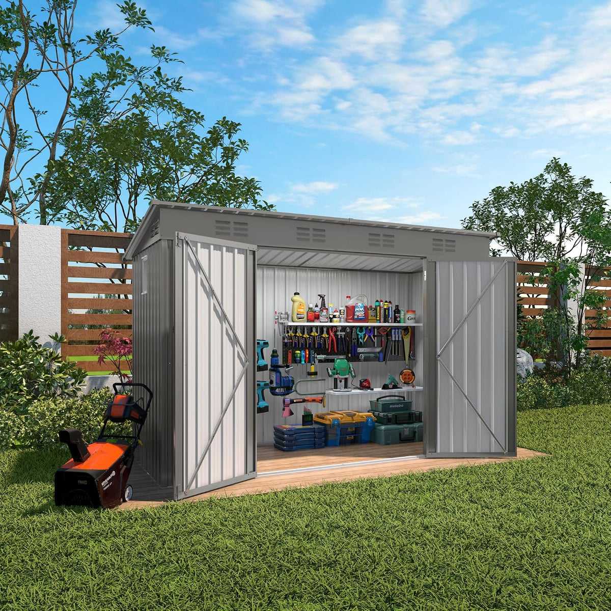 4 * 9.2 * 6 FT Outdoor Storage Shed, Galvanized Steel Garden Shed