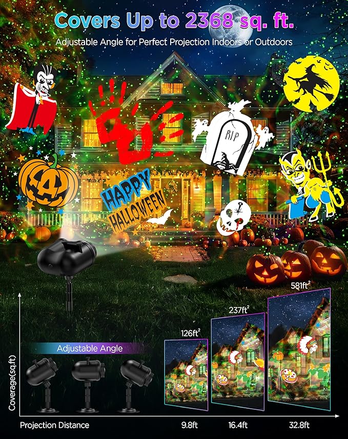 Halloween Christmas Projector Lights Outdoor, 8 Brighter HD Holiday Patterns ...