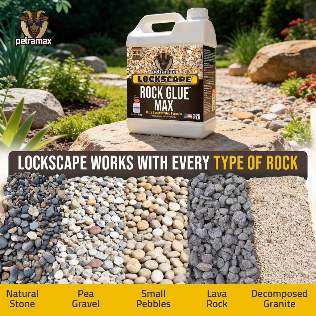 petra max rock glue for landscaping, pet-safe & showing dimensions
