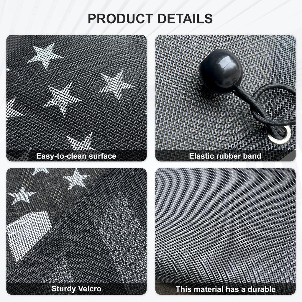 JKU Sunshade Mesh for 2007-2018 Jeep Wrangler JK Unlimited 4 Door, UV Protection Front & Rear Seat Cover, Thick PVC (American Flag & Black)