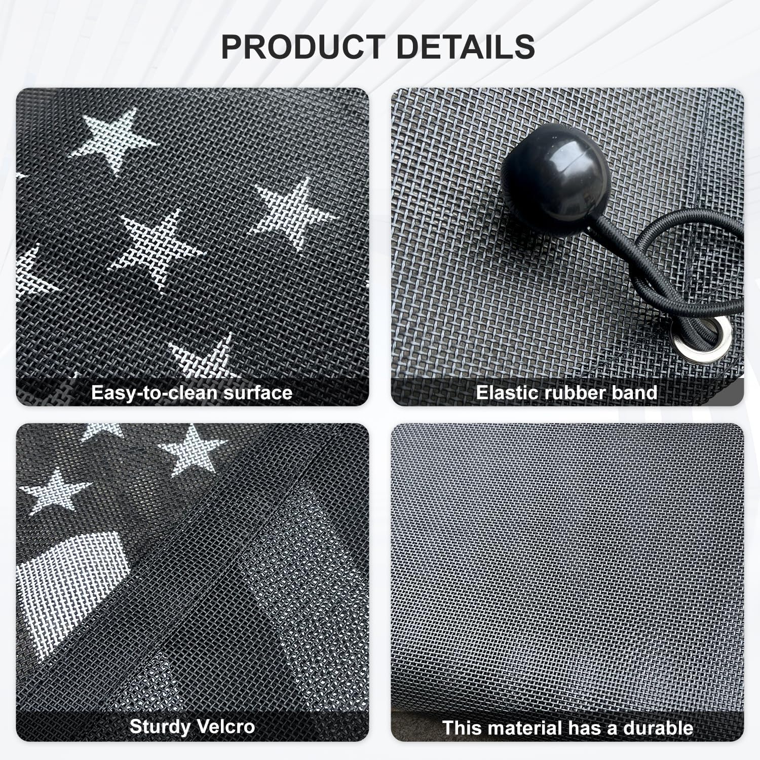 JKU Sunshade Mesh for 2007-2018 Jeep Wrangler JK Unlimited 4 Door, UV Protection Front & Rear Seat Cover, Thick PVC (American Flag & Black)