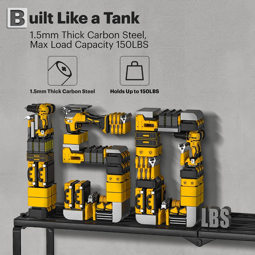 spampur power tool organizer wall mount, 15 min showing dimensions