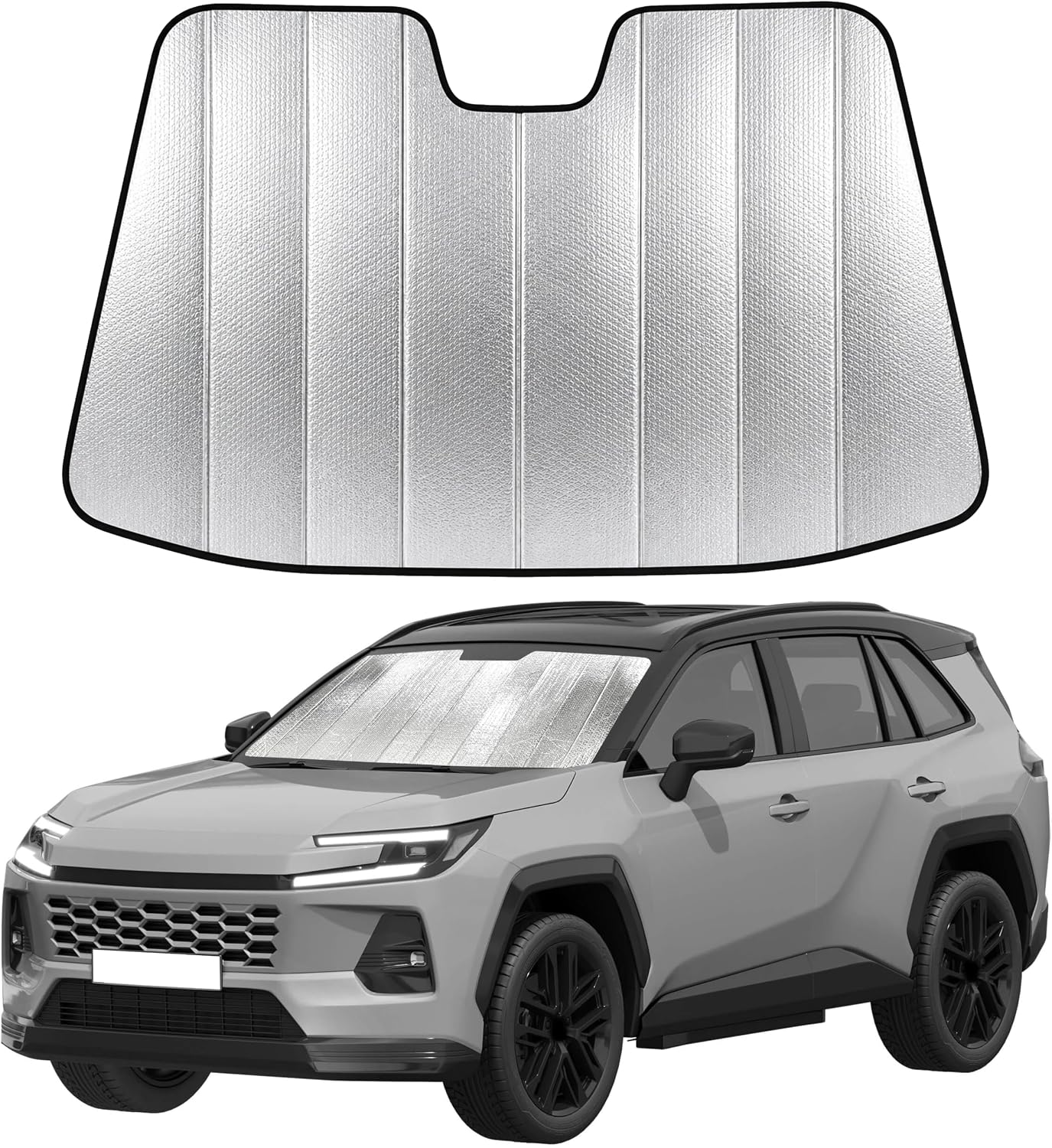 EcoNour Accordion Foldable Windshield Sun Shade Fit for Toyota RAV4 2019-2024 2025 2026 Sunshade, Front Car Window Shades Sun Visor, Blocks UV Rays & Heat, Car Accessories