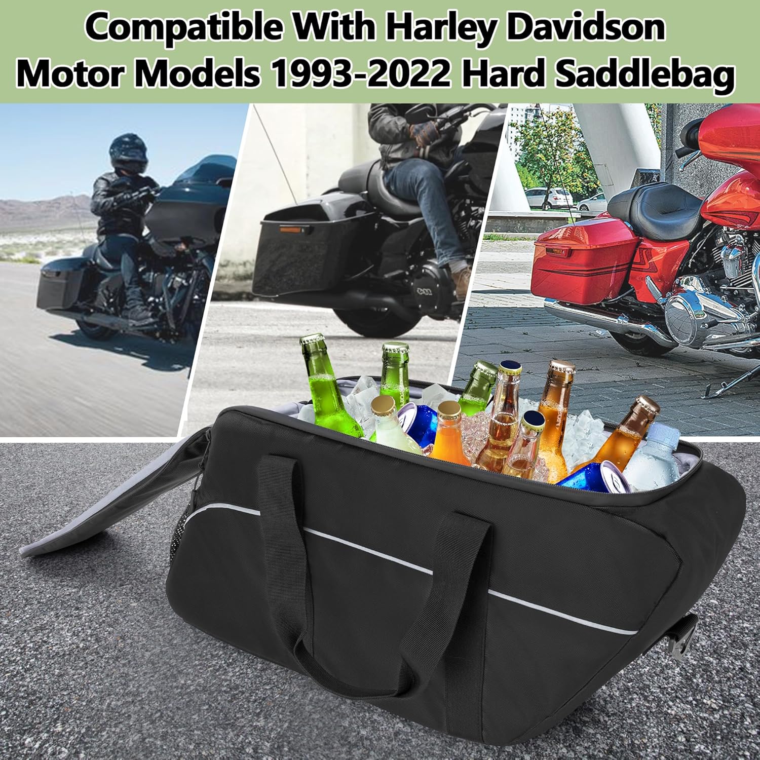 HODRANT Motorcycle Saddlebag Cooler, Leakproof Side Bag Liner Compatible With Harley Davidson 1993-2022 Touring Hard Saddlebag, Waterproof Insert Organizer, 1 Bag