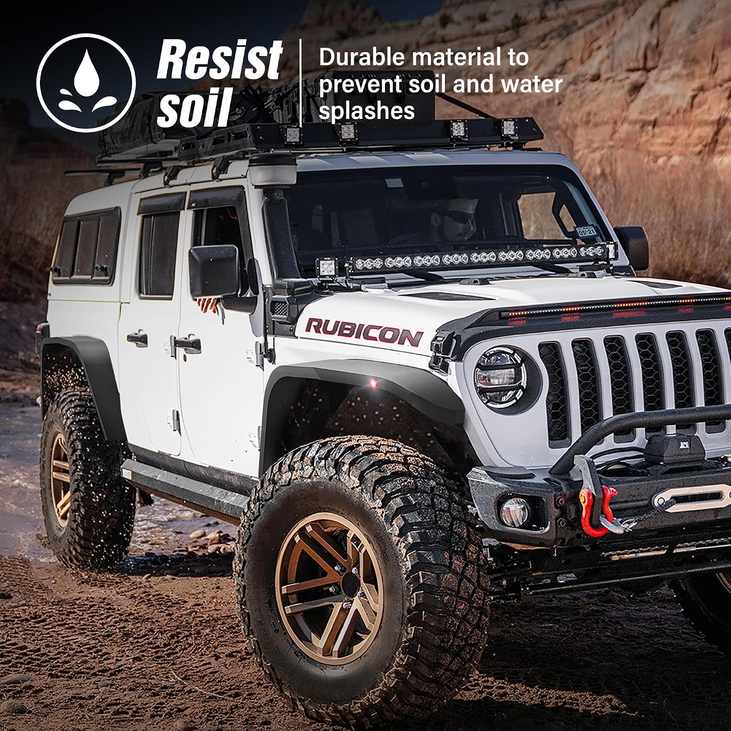 for Gladiator JT Front Fender Flares Compatible with 2020-2026 Jeep Gladiator JT with Built-in Eagle Eye LED Light, Heavy Duty Steel Mud Guard Off-Road Wheel Fenders, Textured Black (2 PCS Kit)