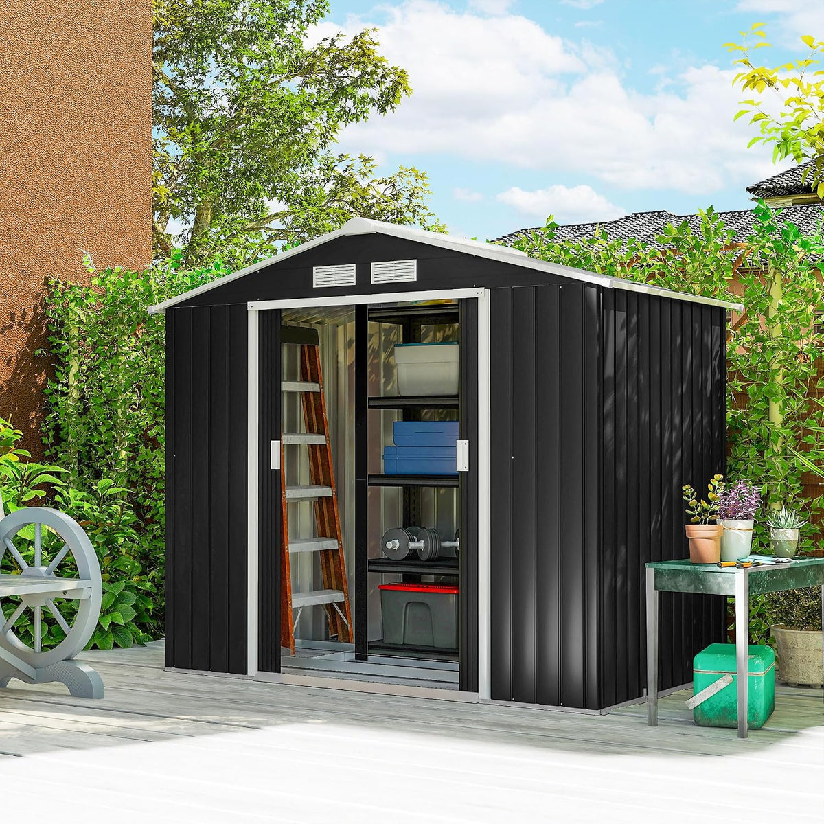 Outsunny 7' x 4' Outdoor Storage Shed, Garden Tool Metal Shed