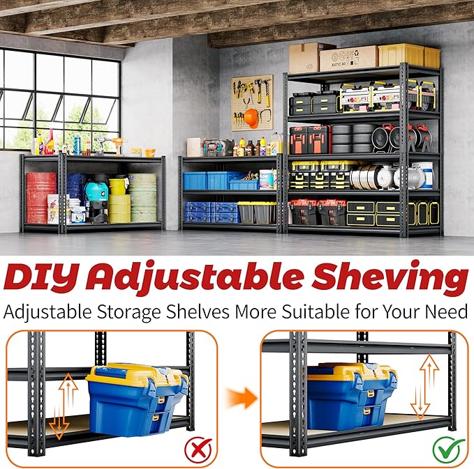 72"H Storage Shelves heavy duty, 2000LBS Garage Shelving, 5 Tier Metal Shelving - Image 6