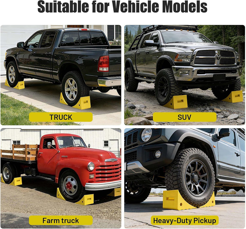 Yescom PU Wheel Chocks for Wheel Under 35" with 5ft Rope, 66,000 lbs Heavy | Duty Capacity, Lightweight Car Chocks for Off-road Car, Full-size Pickup, Heavy-duty Trucks