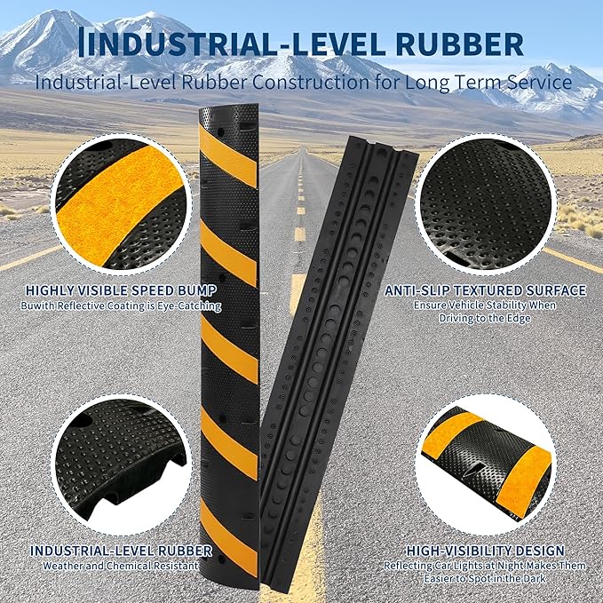 4 PCS 6FT Speed Bumps Wite End for Road, Heavy-Duty 25, 000 lbs Capacity - Image 5