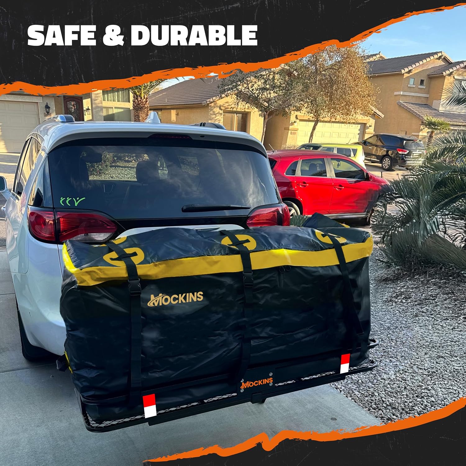 Mockins 20 CuFt Waterproof Cargo Bag for Hitch Carrier All-Weather 500D PVC | 60"x20"x29" Trailer Hitch Cargo Carrier Bag | Truck Bed Storage w/ Straps, Lock & Bag | Rugged Vehicle Soft-Shell Carriers