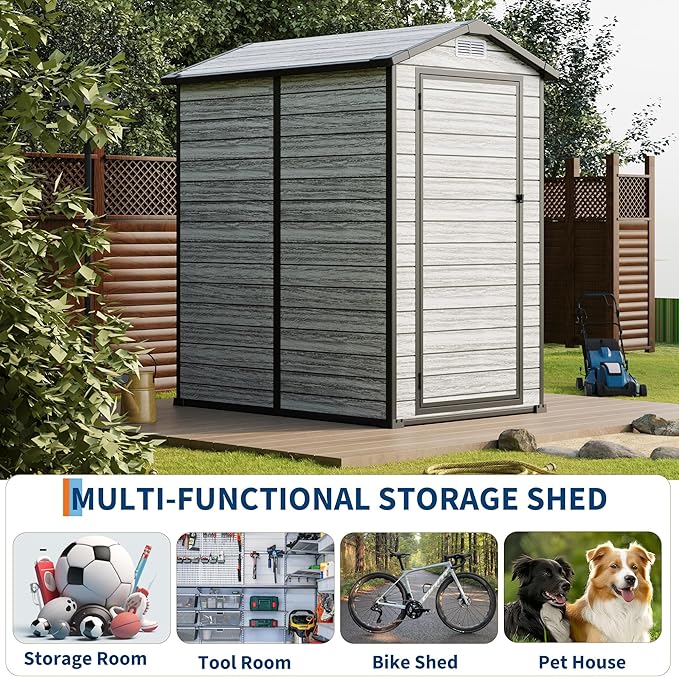 All-Weather Resin Shed with Window, Outdoor Plastic Garden Shed with Lockable - Image 6