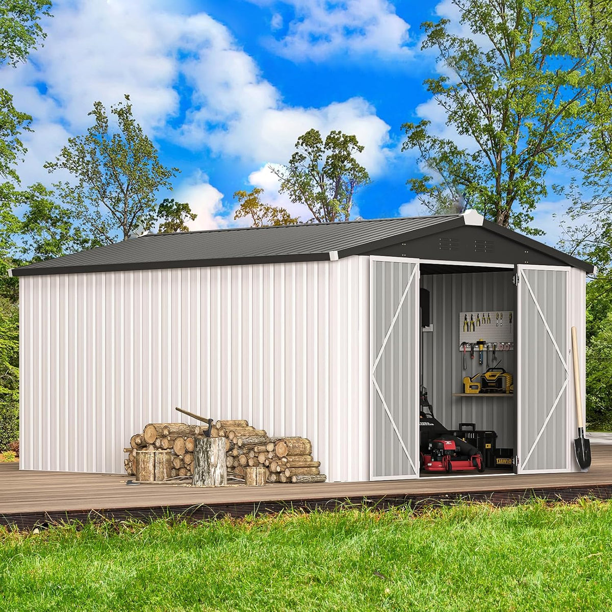 U-MAX 10x14 Shed, 14x10 Metal Outdoor Storage Shed, Large Outside Storage