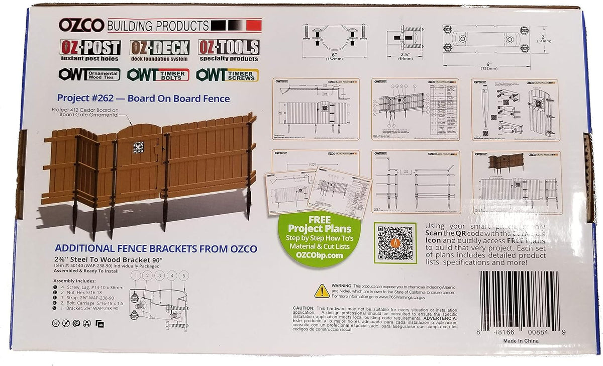 ozco wap-oz galvanized steel-to-wood fence bracket for 2x4, side view