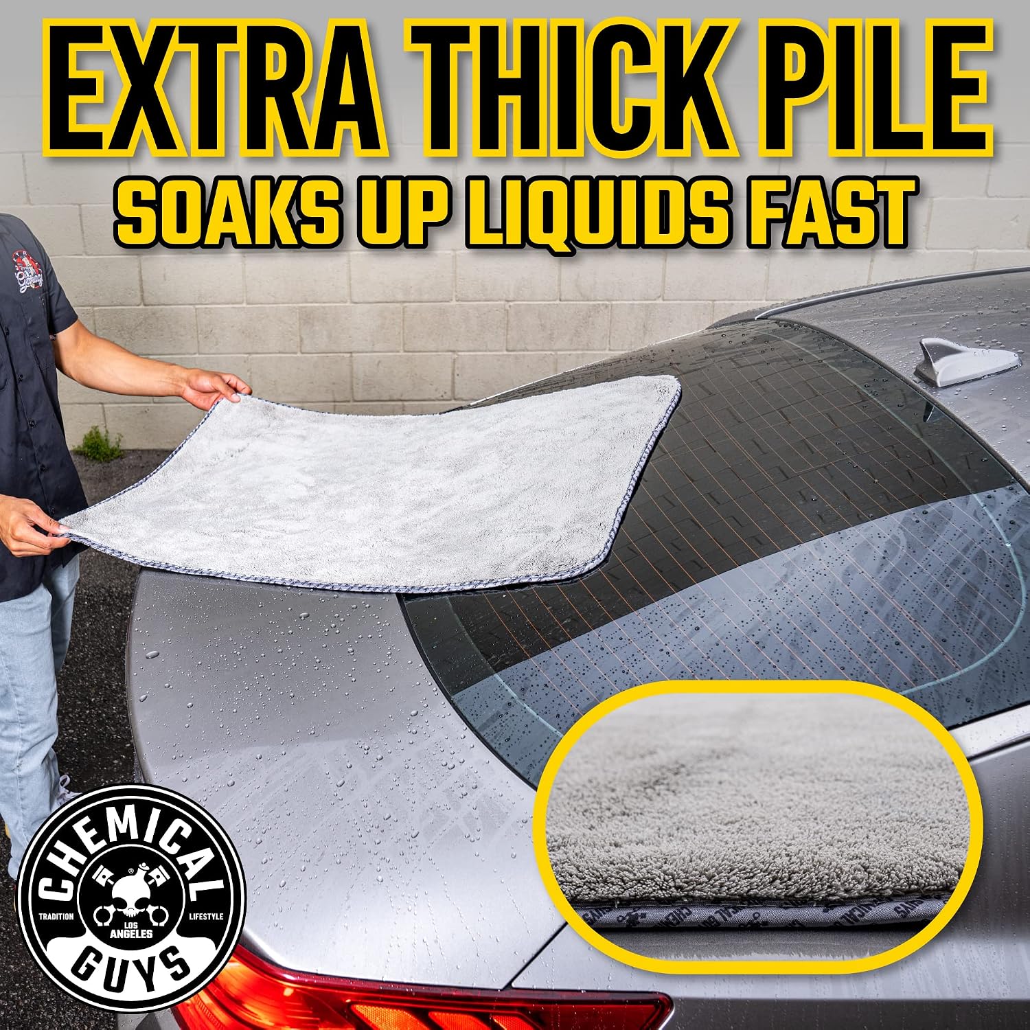 Chemical Guys Woolly Mammoth Large Microfiber Drying Towel - 36 x 25 Inch Gray, Ultra Plush Super Absorbent Car Drying Towel for Cars, Trucks, SUVs, Motorcycles, RVs, and Auto Detailing