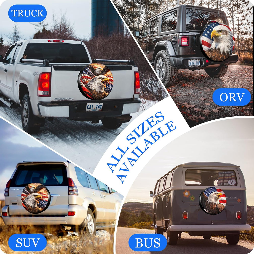 Custom Spare Tire Cover with Text, Personalized Waterproof American Flag & Bald Eagle Tire Cover for Jeep Wrangler, RV, Trailer 14" 15" 16" 17" Patriotic Outdoor Car Accessory