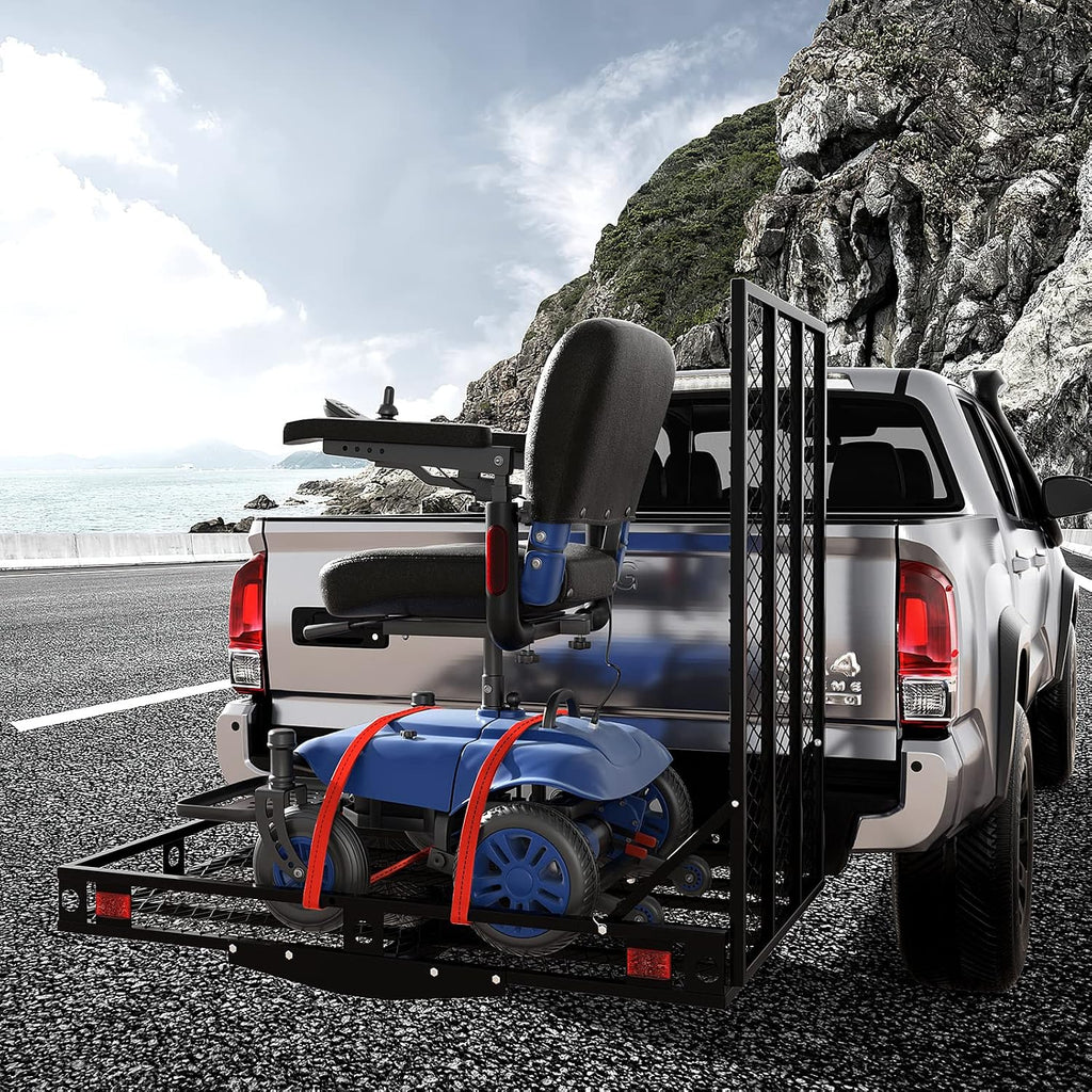 Goplus Mobility Scooter Carrier, 50” x 29.5” Folding Wheelchair Carrier for Car with 42” Ramp, Stabilizer & 2 Tie Down Straps, 500 LBS, Fit 2" Hitch Receiver, Hitch Cargo Carrier for SUV Car